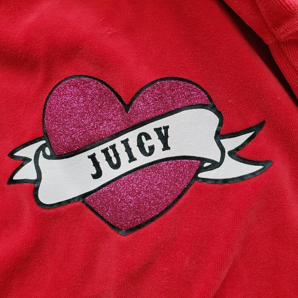 Juicy Couture Y2K style Girl’s Red Velour Sequin Heart Racing stripes Hoodie - Picture 6 of 15